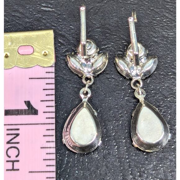 Blue Rhinestone Earrings, Silver-tone, Clear stones, Lever Back - Picture 3 of 3